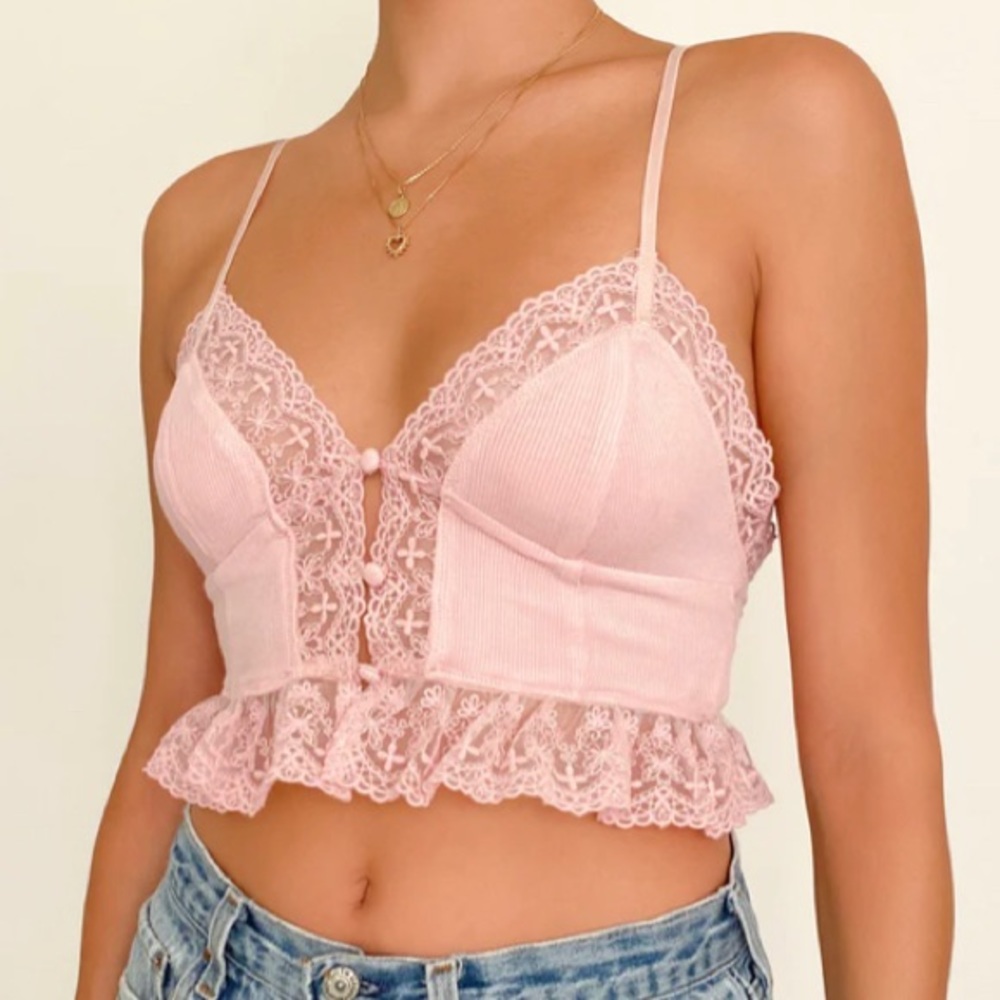 Frankie Phoenix Cotton Candy Lacy Crop Tank Top